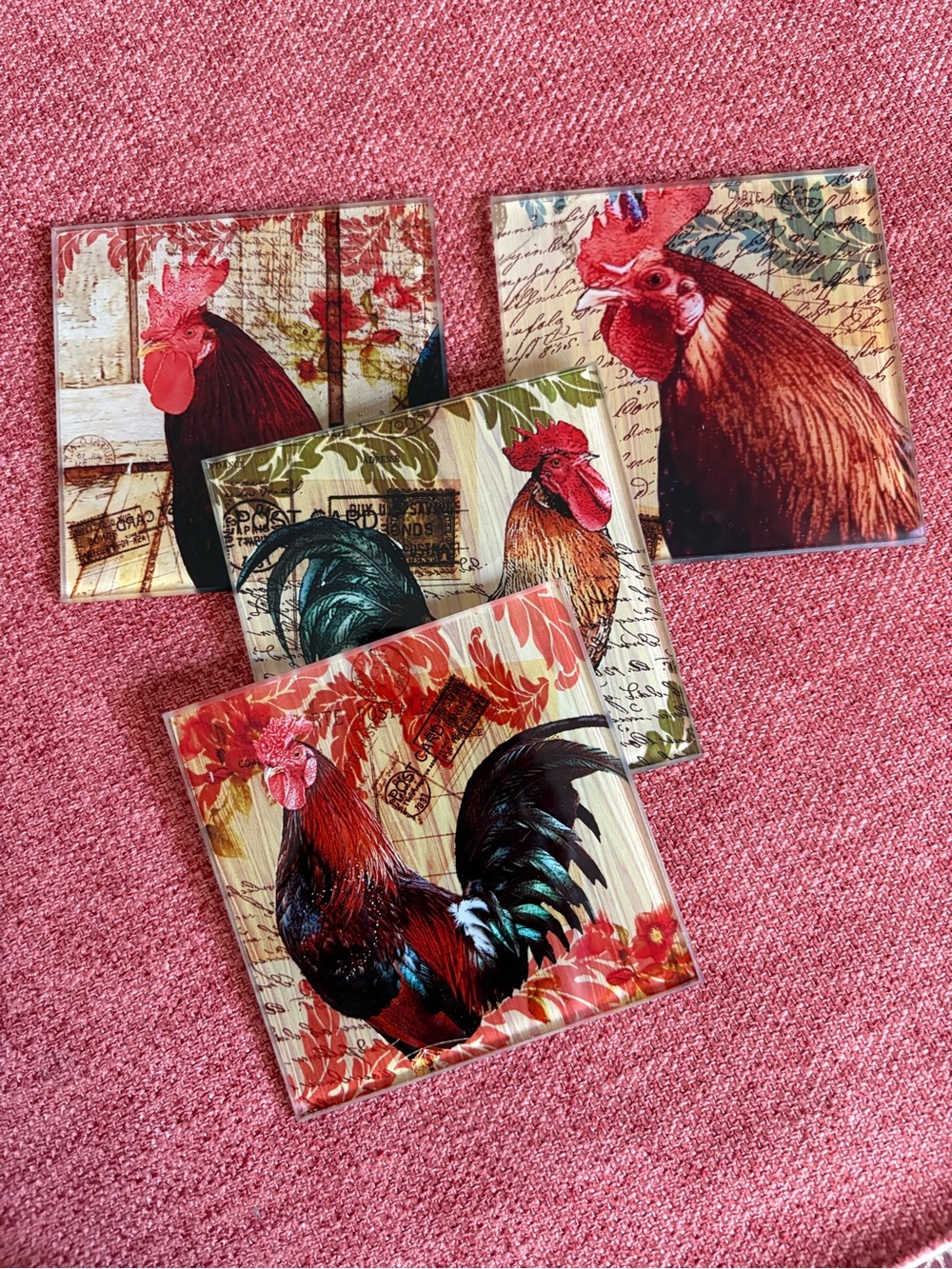 Farmhouse Rooster Coasters Set of 4 - Red Accent